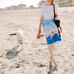J Crew Regatta Painted Sail Midi Skirt - Sz Large